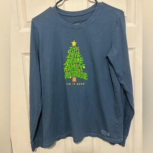 Life Is Good Teal Long Sleeve Tee with Tree Design